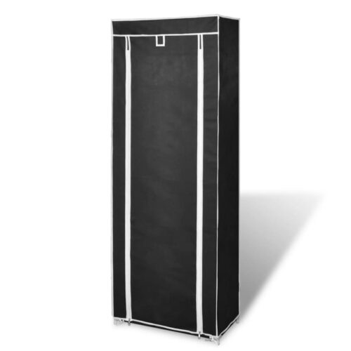 Fabric Shoe Cabinet with Cover 162 x 57 x 29cm Black - Image 3