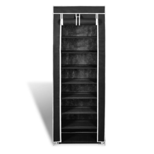 Fabric Shoe Cabinet with Cover 162 x 57 x 29cm Black - Image 4