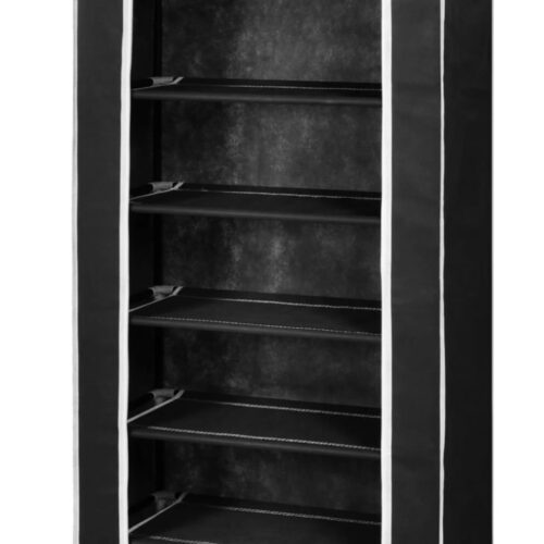 Fabric Shoe Cabinet with Cover 162 x 57 x 29cm Black - Image 6