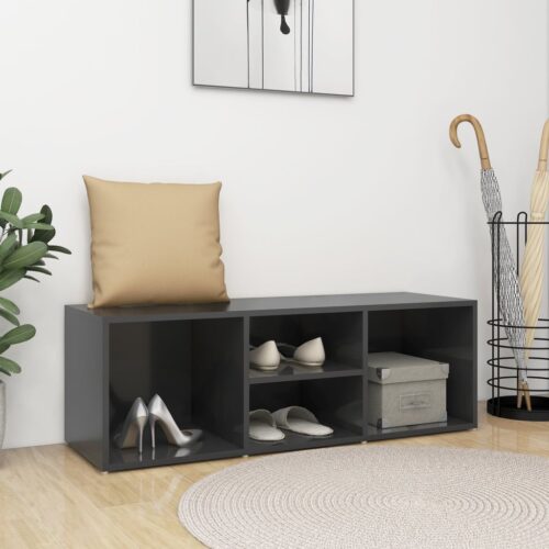 Shoe Storage Bench High Gloss Grey 105x35x35cm Engineered Wood