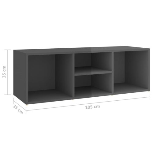 Shoe Storage Bench High Gloss Grey 105x35x35cm Engineered Wood - Image 6