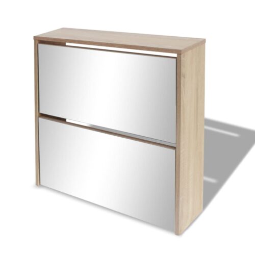 Shoe Cabinet 2-Layer Mirror Oak 63x17x67cm - Image 3
