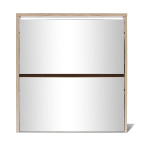 Shoe Cabinet 2-Layer Mirror Oak 63x17x67cm - Image 4