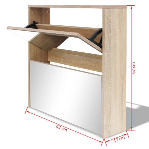Shoe Cabinet 2-Layer Mirror Oak 63x17x67cm - Image 6