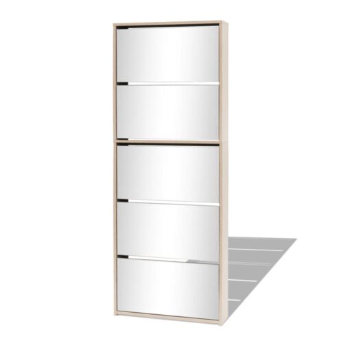 Shoe Cabinet 5-Layer Mirror Oak 63x17x169.5cm - Image 2