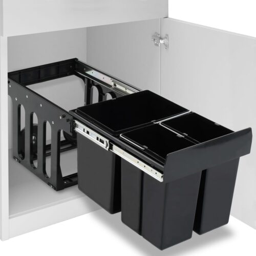 48L Pull-Out Rubbish Bin Kitchen Cupboard Cabinet Trash Waste Can Soft-Close