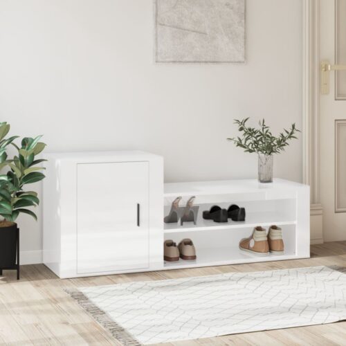 Shoe Cabinet High Gloss White 130x35x54cm Engineered Wood