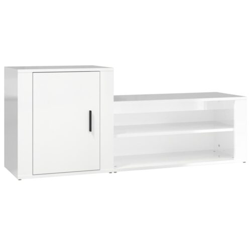 Shoe Cabinet High Gloss White 130x35x54cm Engineered Wood - Image 2