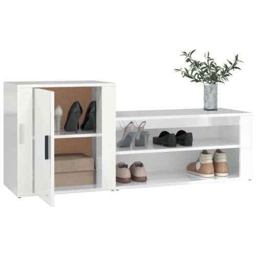 Shoe Cabinet High Gloss White 130x35x54cm Engineered Wood - Image 4