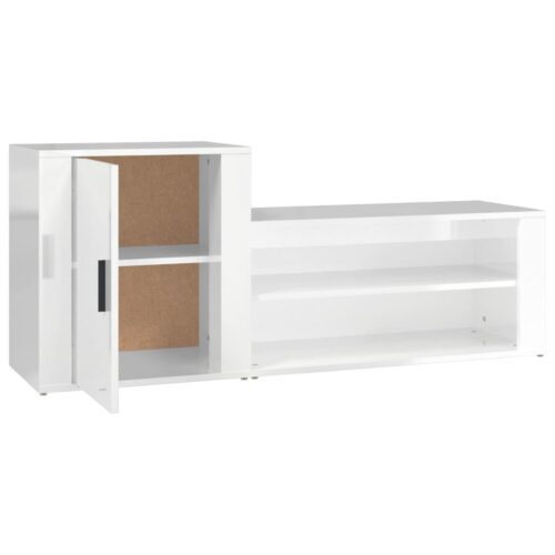 Shoe Cabinet High Gloss White 130x35x54cm Engineered Wood - Image 6