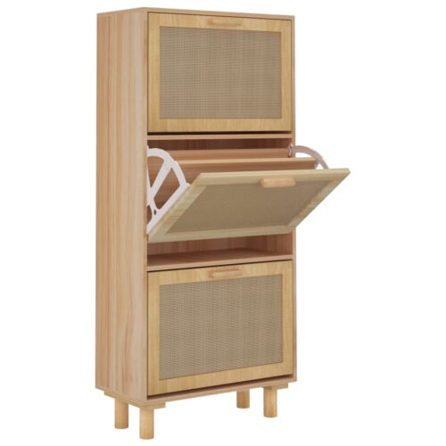 Shoe Cabinet Brown 52x25x115cm Engineered Wood Natural Rattan - Image 2