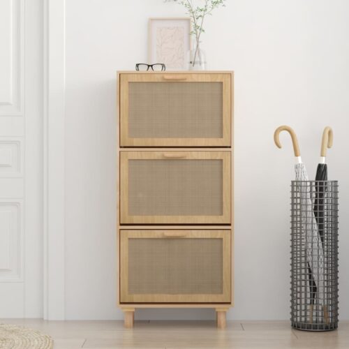 Shoe Cabinet Brown 52x25x115cm Engineered Wood Natural Rattan - Image 3