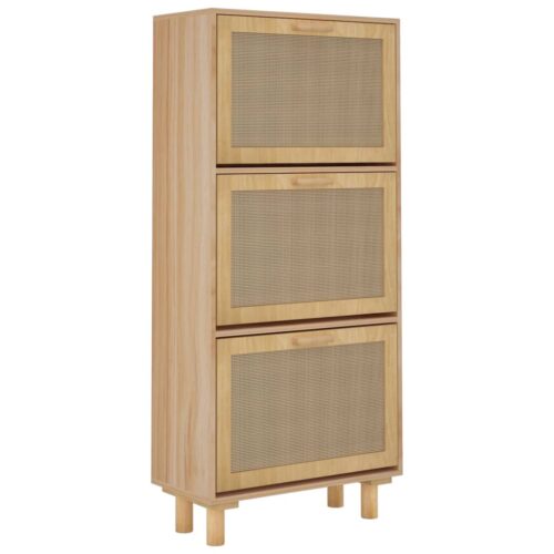 Shoe Cabinet Brown 52x25x115cm Engineered Wood Natural Rattan - Image 4