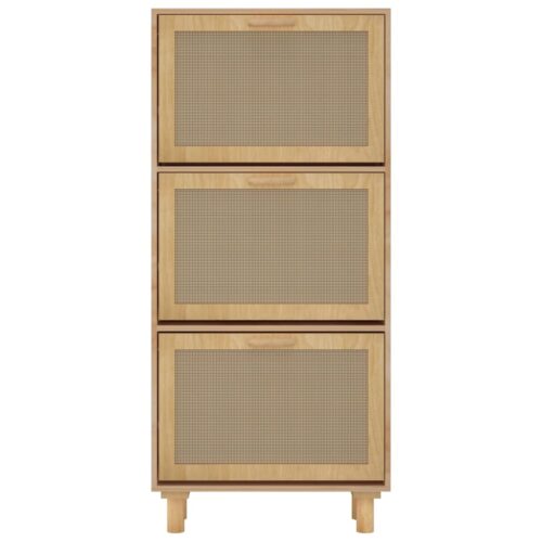 Shoe Cabinet Brown 52x25x115cm Engineered Wood Natural Rattan - Image 5