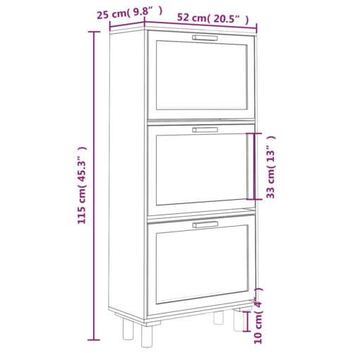 Shoe Cabinet Brown 52x25x115cm Engineered Wood Natural Rattan - Image 7