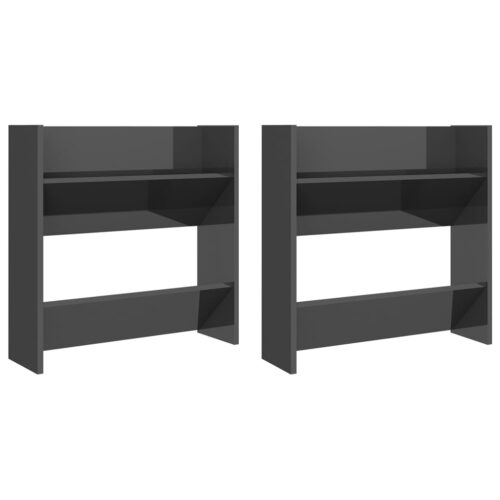 Wall Shoe Cabinets 2pcs High Gloss Grey 60x18x60cm Engineered Wood - Image 2