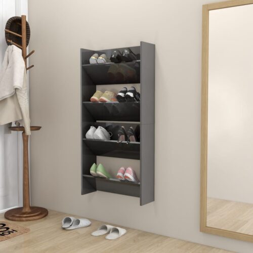 Wall Shoe Cabinets 2pcs High Gloss Grey 60x18x60cm Engineered Wood - Image 3