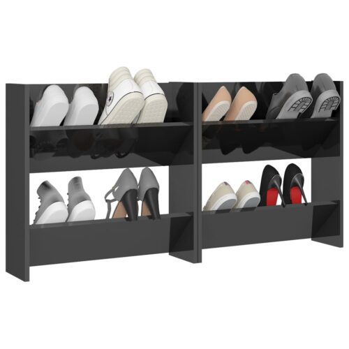 Wall Shoe Cabinets 2pcs High Gloss Grey 60x18x60cm Engineered Wood - Image 4
