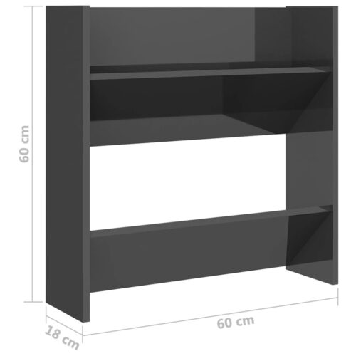 Wall Shoe Cabinets 2pcs High Gloss Grey 60x18x60cm Engineered Wood - Image 8