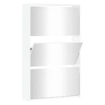 3-Tier High Gloss Mirror Shoe Cabinet Shoes Storage Shelf Drawers Cupboard White