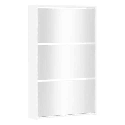3-Tier High Gloss Mirror Shoe Cabinet Shoes Storage Shelf Drawers Cupboard White - Image 3