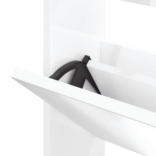3-Tier High Gloss Mirror Shoe Cabinet Shoes Storage Shelf Drawers Cupboard White - Image 6