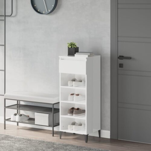 Shoe Rack High Gloss White 40x36x105cm Engineered Wood