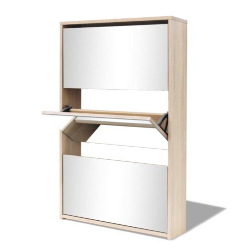 Shoe Cabinet 3-Layer Mirror Oak 63x17x102.5cm - Image 4