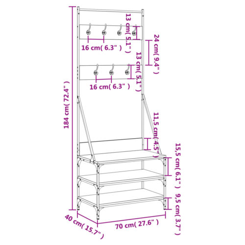 Clothes Rack with Shoe Storage Black 70x40x184cm - Image 9