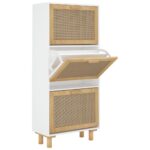 Shoe Cabinet White 52x25x115cm Engineered Wood Natural Rattan