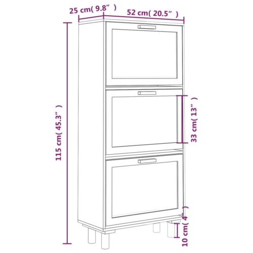 Shoe Cabinet White 52x25x115cm Engineered Wood Natural Rattan - Image 6