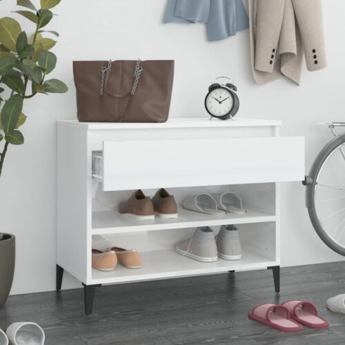 Shoe Cabinet High Gloss White 70x36x60cm Engineered Wood - Image 3