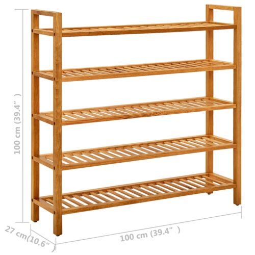 Shoe Rack with 5 Shelves 100x27x100cm Solid Oak Wood - Image 6