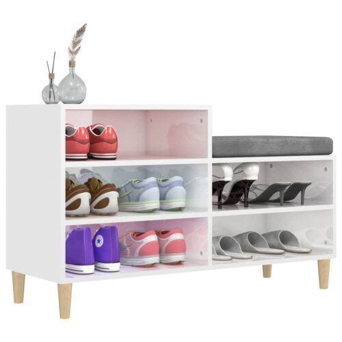 Shoe Cabinet High Gloss White 102x36x60cm Engineered Wood - Image 4