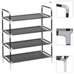 Shoe Rack with 4 Shelves Metal Non-woven Fabric Black
