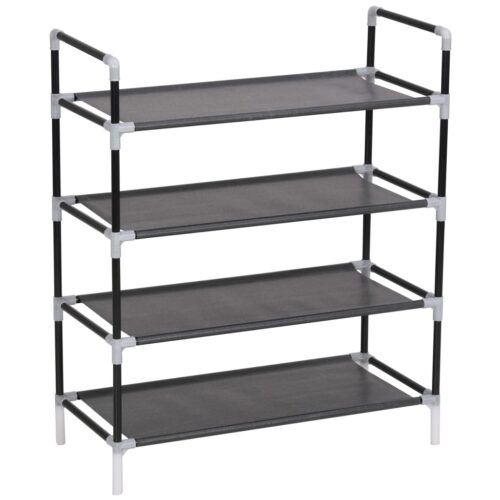 Shoe Rack with 4 Shelves Metal Non-woven Fabric Black - Image 3