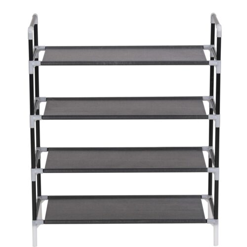 Shoe Rack with 4 Shelves Metal Non-woven Fabric Black - Image 4