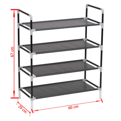 Shoe Rack with 4 Shelves Metal Non-woven Fabric Black - Image 6