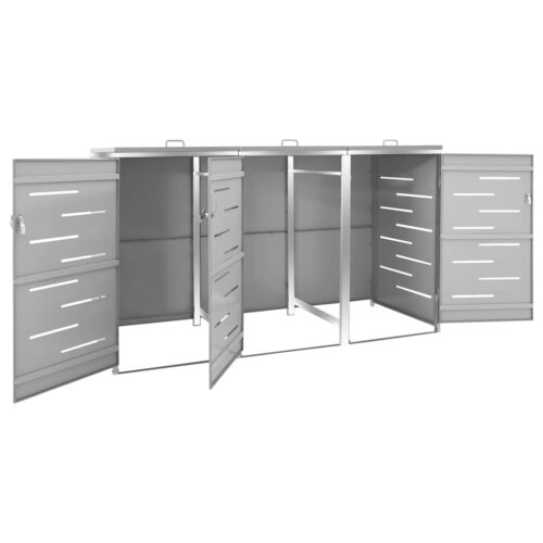 Triple Wheelie Bin Shed 207x77.5x112.5cm Stainless Steel - Image 4