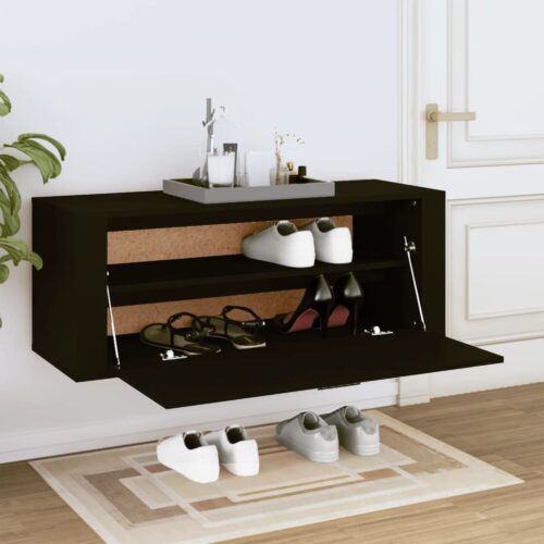 Wall Shoe Cabinet Black 100x35x38cm Engineered Wood - Image 3