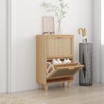 Shoe Cabinet Brown 52x25x80cm Engineered Wood Natural Rattan