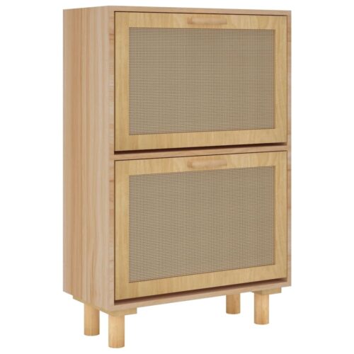 Shoe Cabinet Brown 52x25x80cm Engineered Wood Natural Rattan - Image 4