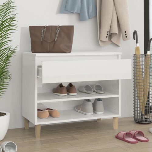 Shoe Cabinet High Gloss White 70x36x60cm Engineered Wood - Image 3