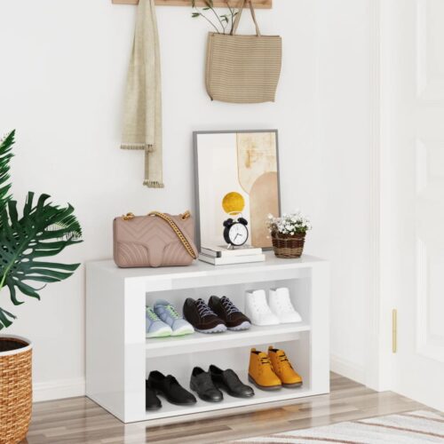 Shoe Rack High Gloss White 75x35x45cm Engineered Wood