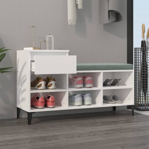 Shoe Cabinet High Gloss White 102x36x60cm Engineered Wood - Image 3