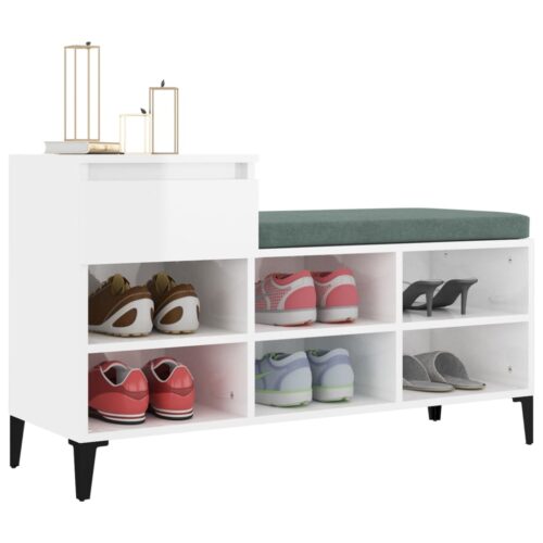 Shoe Cabinet High Gloss White 102x36x60cm Engineered Wood - Image 4