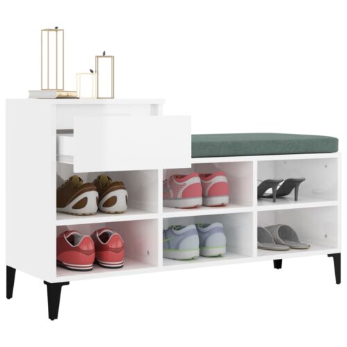 Shoe Cabinet High Gloss White 102x36x60cm Engineered Wood - Image 5