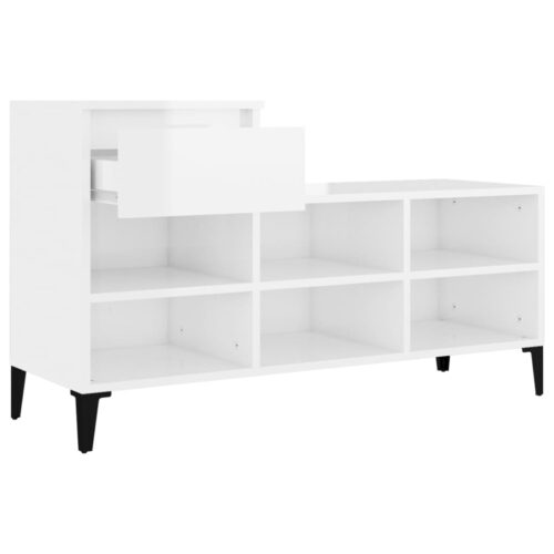Shoe Cabinet High Gloss White 102x36x60cm Engineered Wood - Image 7