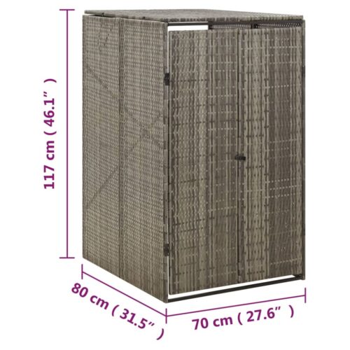 Single Wheelie Bin Shed Grey 70x80x117cm Poly Rattan - Image 7