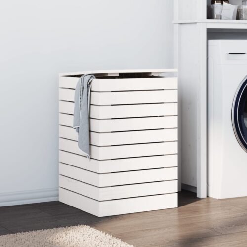 Laundry Basket White 44x44x66cm Solid Wood Pine